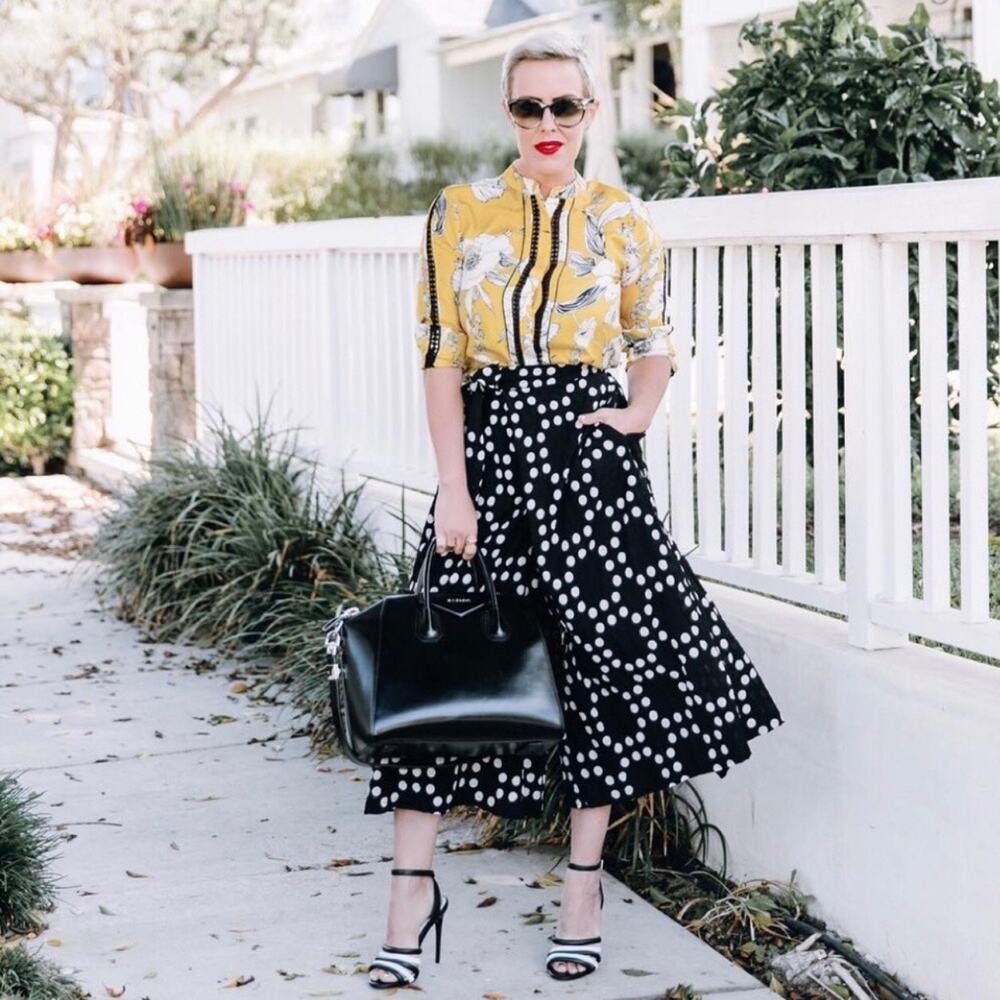 Anthropologie Eva Franco Palazzo Pants Black White Polka Dot Work Boho Size 4